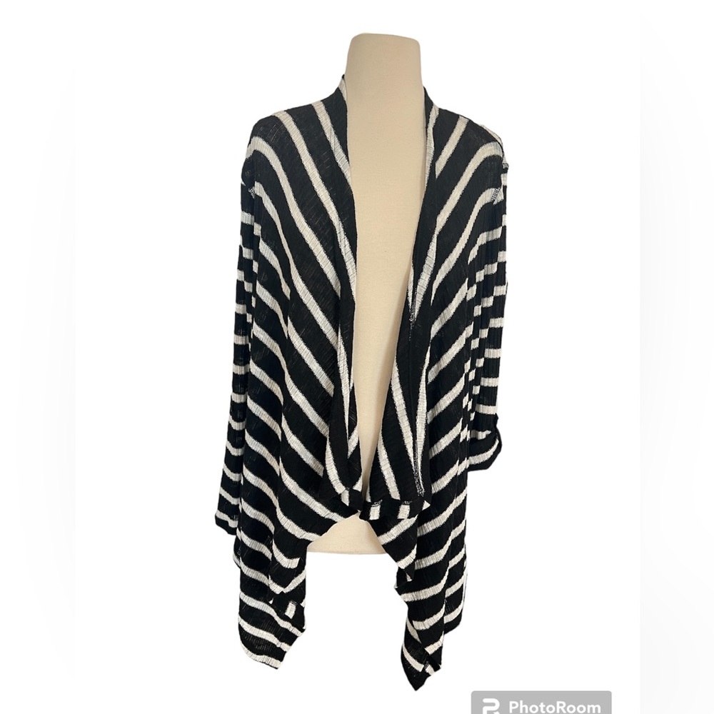 Sunday‎ Black and White Striped Waterfall Cardigan Size M